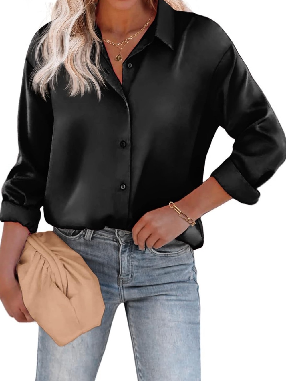 Women's Satin Button Down Blouse